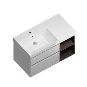 Тумба CUBO левая подвесная с ящиками 90, белая глянцевая-древесная Kerama Marazzi