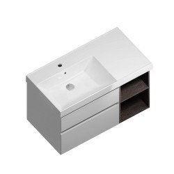 Тумба CUBO левая подвесная с ящиками 90, белая глянцевая-древесная Kerama Marazzi