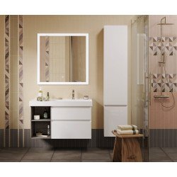 Тумба CUBO правая подвесная с ящиками 90, белая глянцевая-древесная Kerama Marazzi