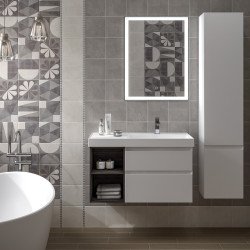 Тумба CUBO правая подвесная с ящиками 90, белая глянцевая-древесная Kerama Marazzi