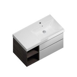 Тумба CUBO правая подвесная с ящиками 90, белая глянцевая-древесная Kerama Marazzi