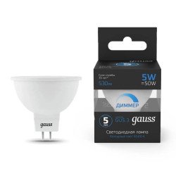 Лампа cветодиодная диммируемая Gauss GU5,3 5W 6500K прозрачная 101505305-D