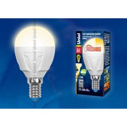 Лампа светодиодная диммируемая Uniel E14 6W 3000K матовая LED-G45-6W/WW/E14/FR/DIM PLP01WH UL-00000694
