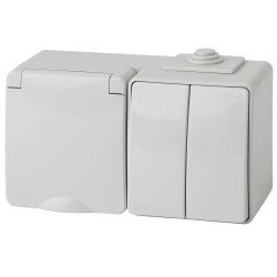 Блок розетка-выключатель двухклавишный ЭРА Эксперт IP65 16A 250V 11-7602-03 Б0035994