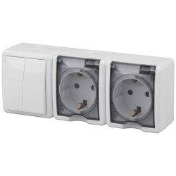 Блок розетки-выключатель двухклавишный ЭРА Эксперт IP54 16A 250V 11-7404-01 Б0027675