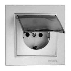 Розетка 2К+З Mono Electric Despina 16A 250V с крышкой винтовое подключение серебро 102-212121-118