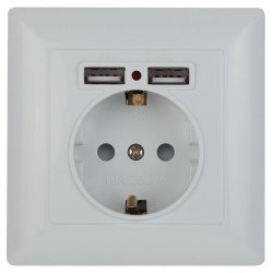 Розетка ЭРА Intro Solo Schuko P+E 16A 250V со шторками 2хUSB белый 4-410-01 Б0043403