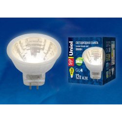 Лампа светодиодная Uniel GU4 3W 3000K прозрачная LED-MR11-3W/WW/GU4 GLZ21TR UL-00001700