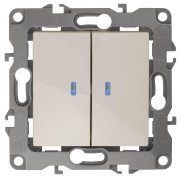 Выключатель двухклавишный с подсветкой ЭРА 12 10AX 250V 12-1105-02 Б0014658